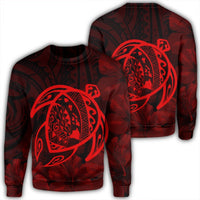 Hawaiian Map Turtle Kanaka Hibiscus Polynesian Sweatshirt - Red - AH Unisex Black - Polynesian Pride