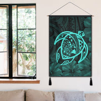 Hawaiian Map Turtle Kanaka Hibiscus Polynesian Hanging Poster - Turquoise - AH - Polynesian Pride