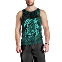 Hawaiian Map Turtle Kanaka Hibiscus Polynesian Tank Top - Turquoise - AH Black - Polynesian Pride