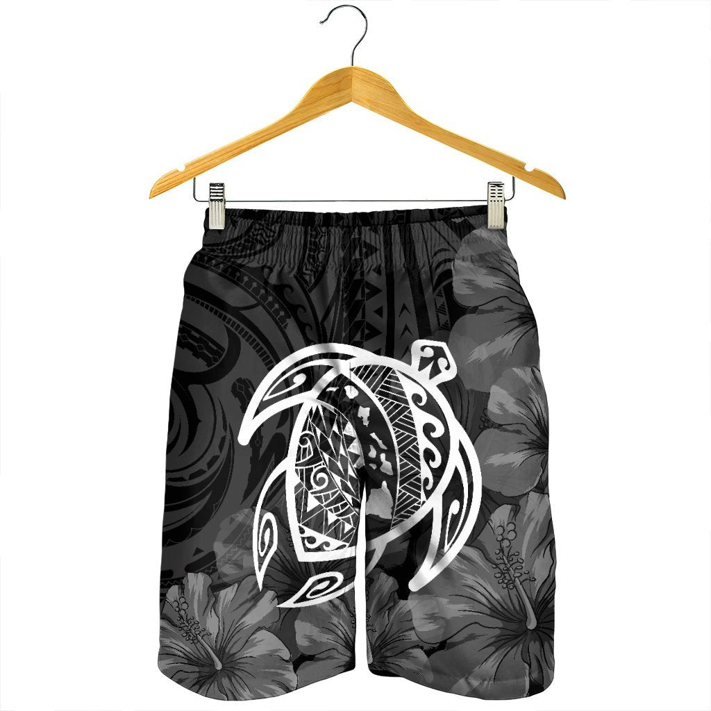 Hawaiian Map Turtle Kanaka Hibiscus Polynesian Men's Shorts - White - AH - Polynesian Pride