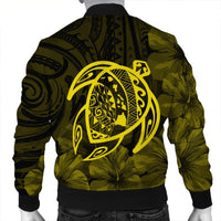 Hawaiian Map Turtle Kanaka Hibiscus Polynesian Bomber Jacket - Yellow - AH - Polynesian Pride