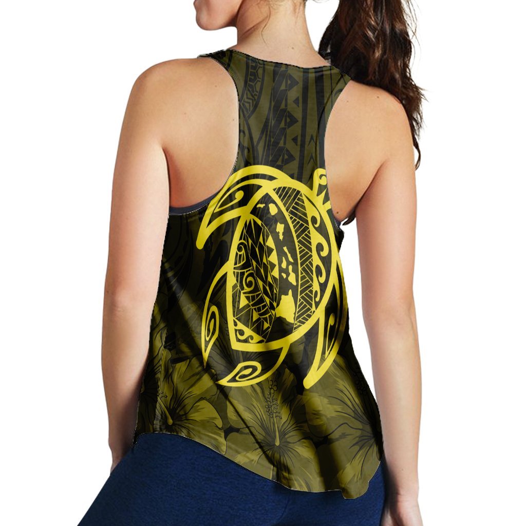 Hawaiian Map Turtle Kanaka Hibiscus Polynesian Racerback Tank - Yellow - AH - Polynesian Pride