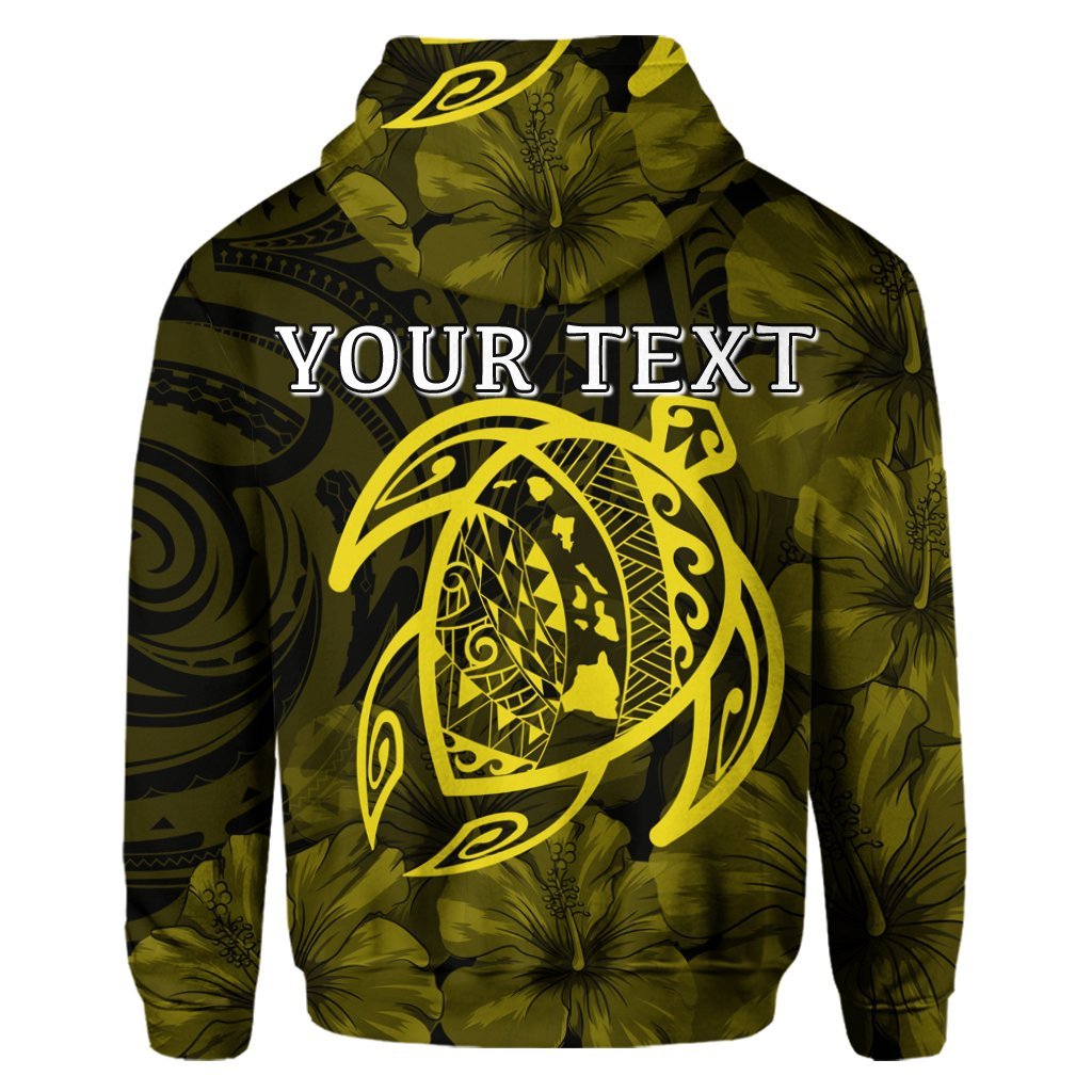 Custom Hawaiian Map Turtle Kanaka Hibiscus Polynesian Hoodie Yellow - Polynesian Pride