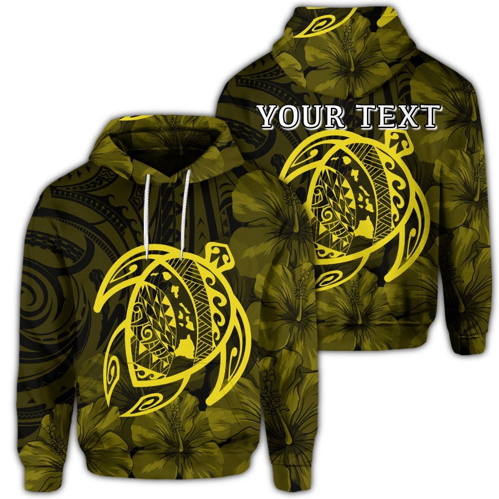 Custom Hawaiian Map Turtle Kanaka Hibiscus Polynesian Hoodie Yellow Unisex Art - Polynesian Pride