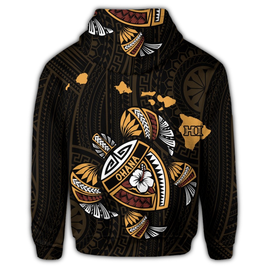 Hawaiian Map Turtle Ohana Hibicus Polynesian Zip Hoodie - Polynesian Pride