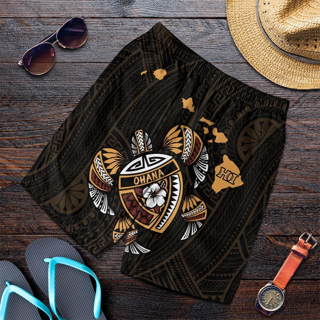 Hawaiian Map Turtle Ohana Hibicus Polynesian Men's Shorts - AH Art - Polynesian Pride