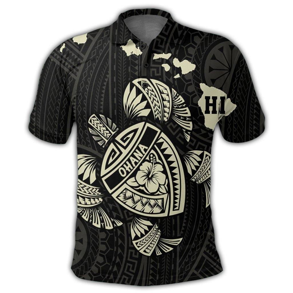Hawaiian Map Turtle Ohana Hibicus Polynesian Polo Shirt Beige - Polynesian Pride
