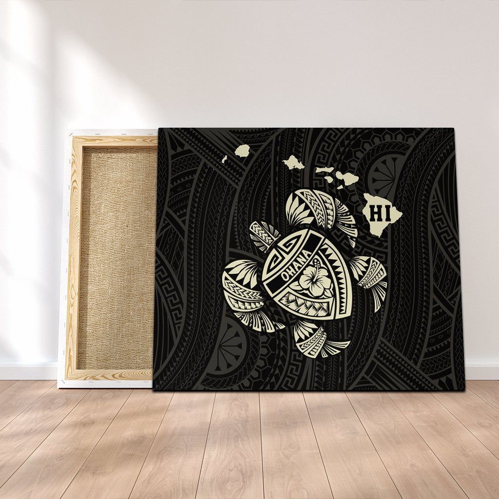 Hawaiian Map Turtle Ohana Hibicus Polynesian Canvas - Beige - AH Canvas Poly-cotton - Polynesian Pride
