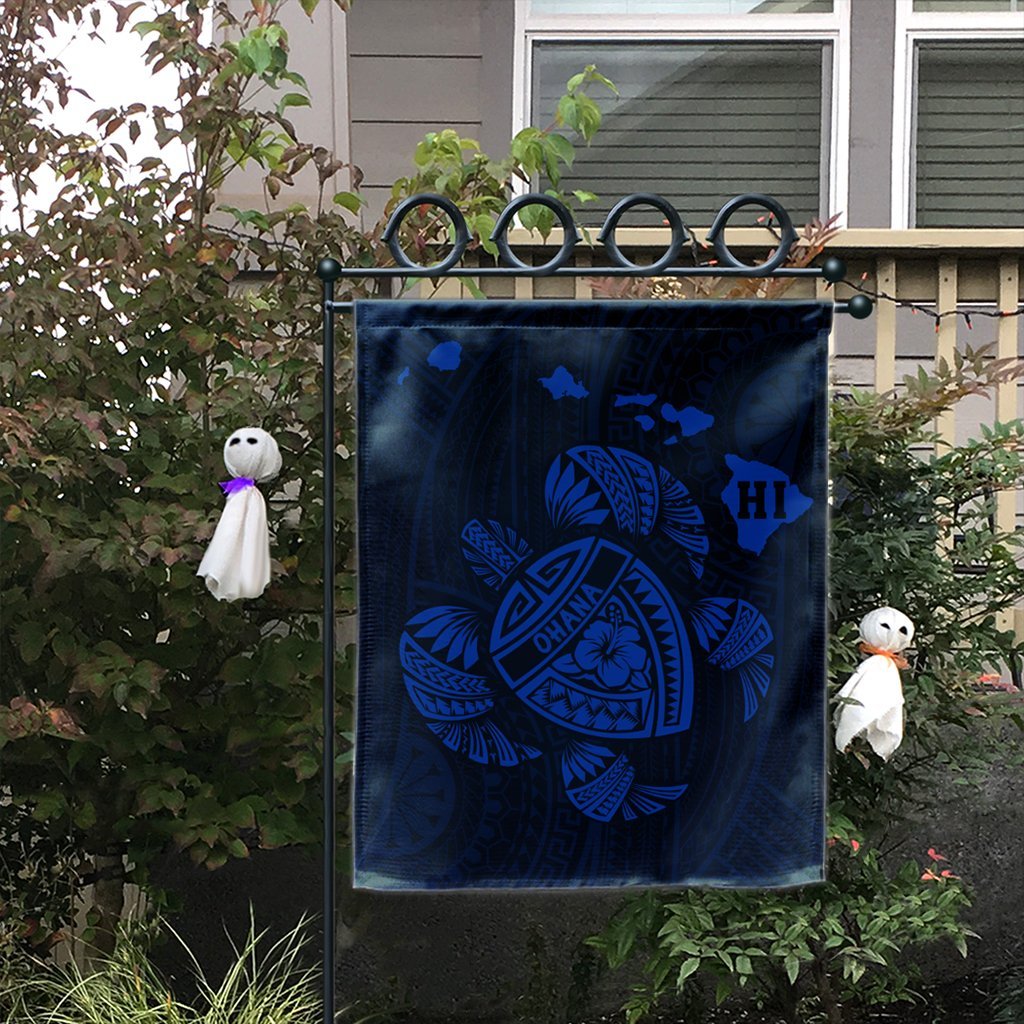 Hawaiian Map Turtle Ohana Hibicus Polynesian Flag - Blue - AH - Polynesian Pride