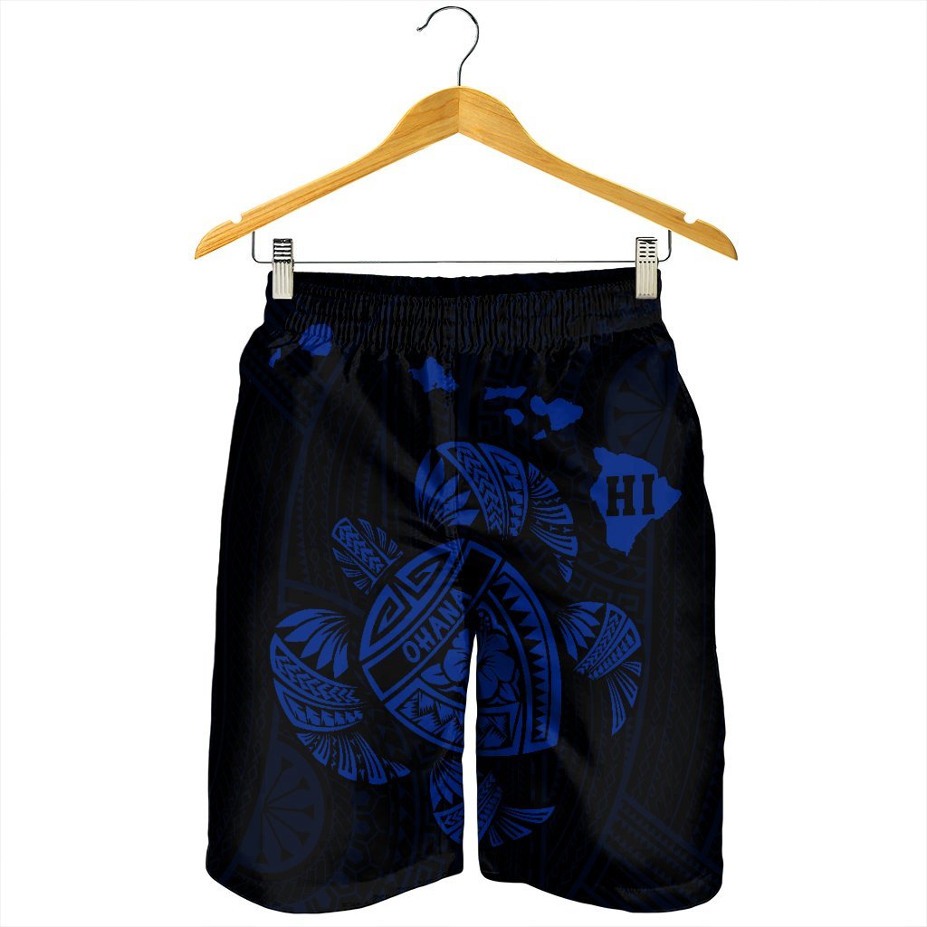 Hawaiian Map Turtle Ohana Hibicus Polynesian Men's Shorts - Blue - AH - Polynesian Pride