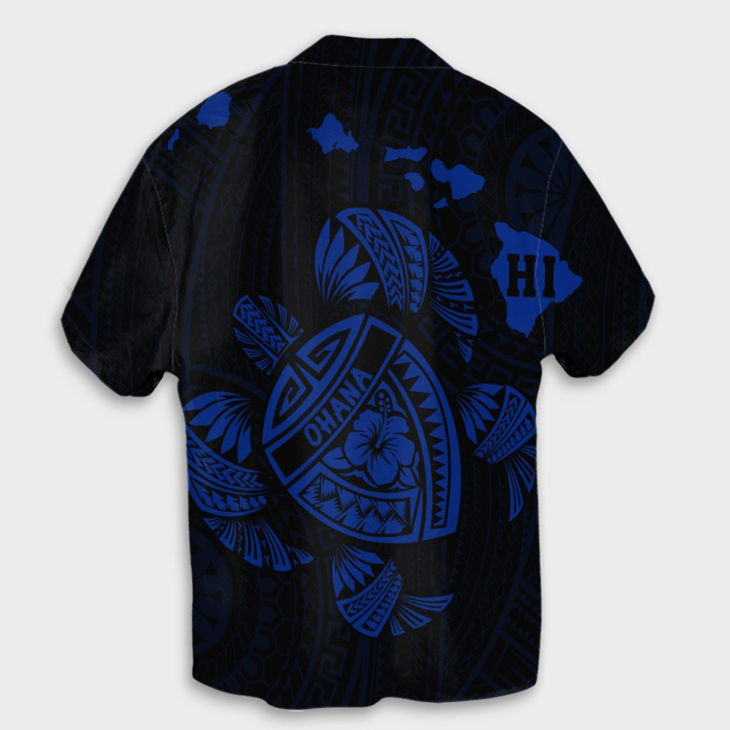Hawaiian Map Turtle Ohana Hibicus Polynesian Hawaiian Shirt - Blue - AH - Polynesian Pride