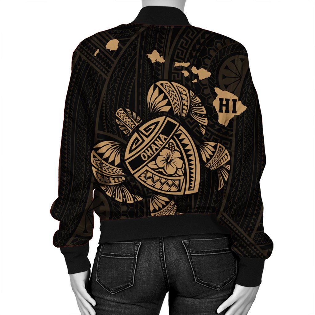 Hawaiian Map Turtle Ohana Hibicus Polynesian Bomber Jacket - Gold - AH - Polynesian Pride