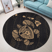 Hawaiian Map Turtle Ohana Hibicus Polynesian Round Carpet - Gold - AH - Polynesian Pride