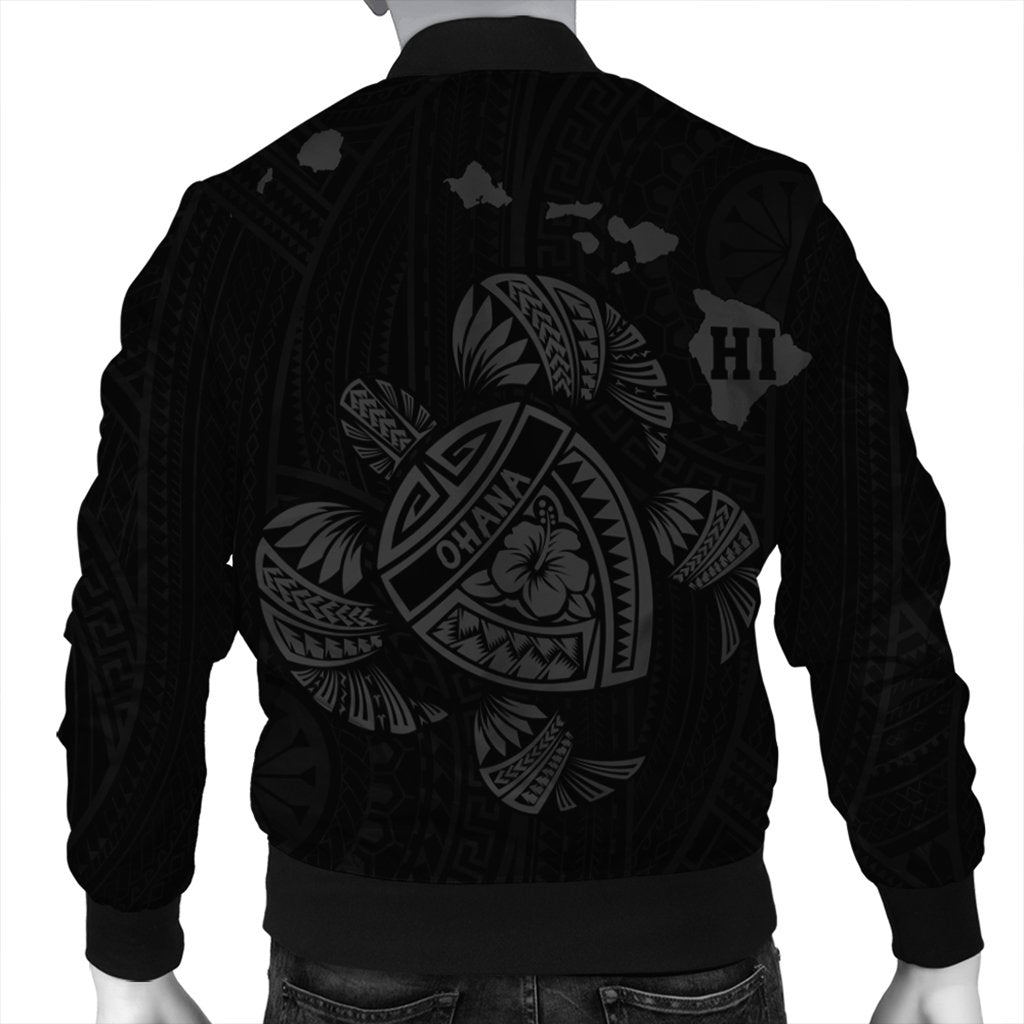 Hawaiian Map Turtle Ohana Hibicus Polynesian Bomber Jacket - Gray - AH - Polynesian Pride
