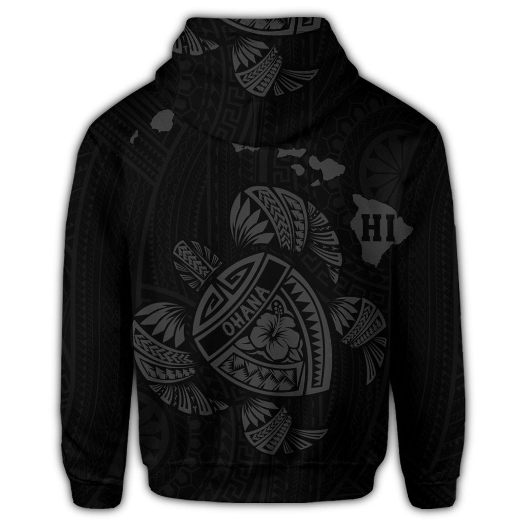 Hawaiian Map Turtle Ohana Hibicus Polynesian Hoodie Gray - Polynesian Pride
