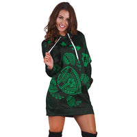Hawaiian Map Turtle Ohana Hibicus Polynesian Hoodie Dress - Green - AH - Polynesian Pride