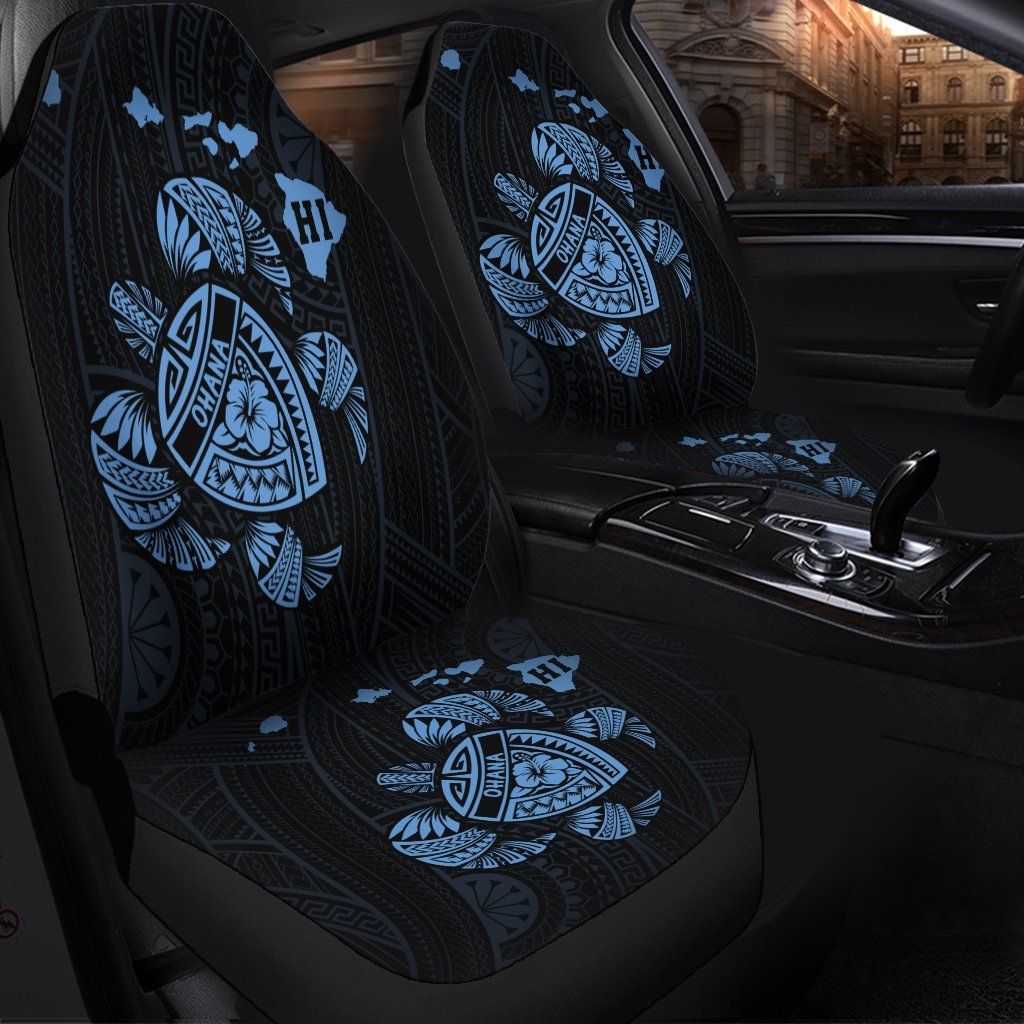 Hawaiian Map Turtle Ohana Hibicus Polynesian Car Seat Covers - Pastel Blue - AH - Polynesian Pride
