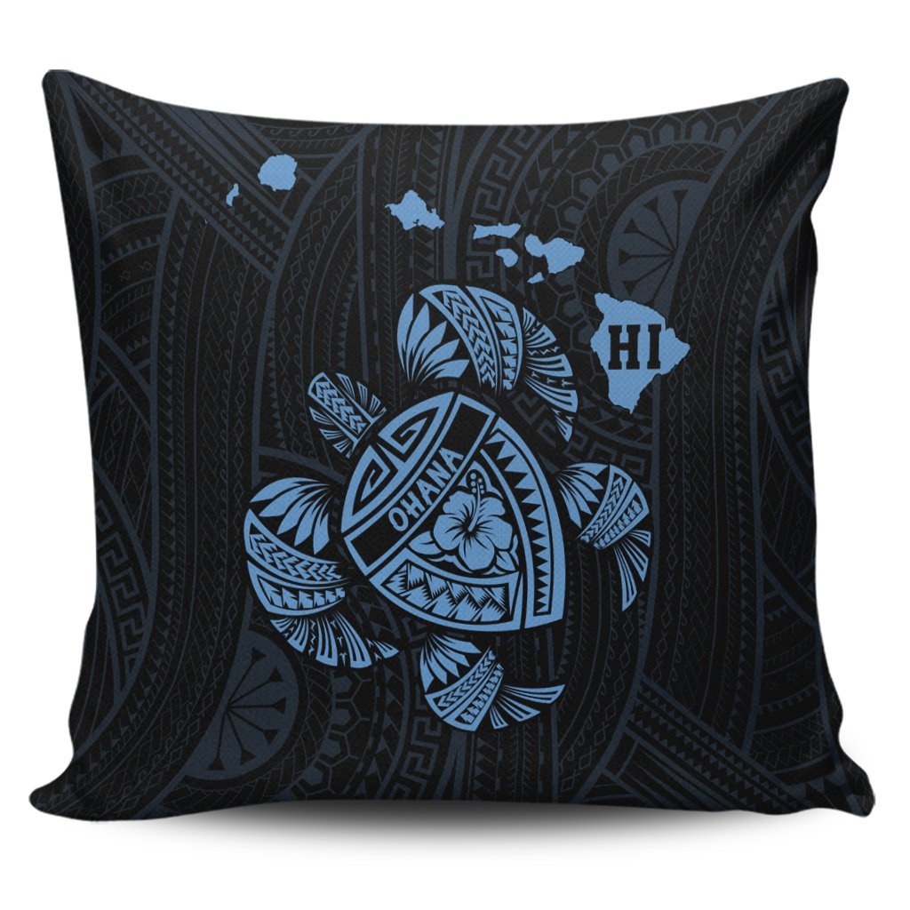 Hawaiian Map Turtle Ohana Hibicus Polynesian Pillow Covers - Pastel Blue - AH Pillow Covers Black - Polynesian Pride