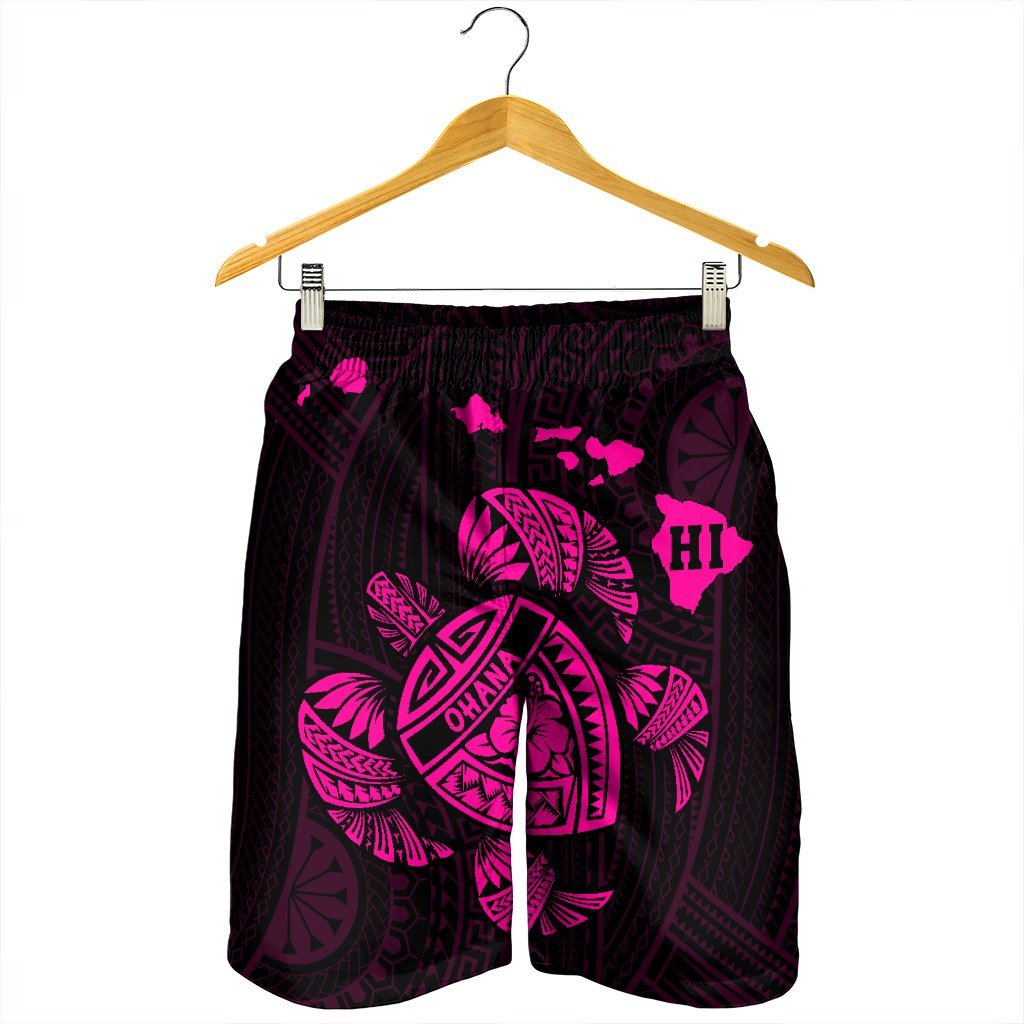 Hawaiian Map Turtle Ohana Hibicus Polynesian Men's Shorts - Pink - AH - Polynesian Pride