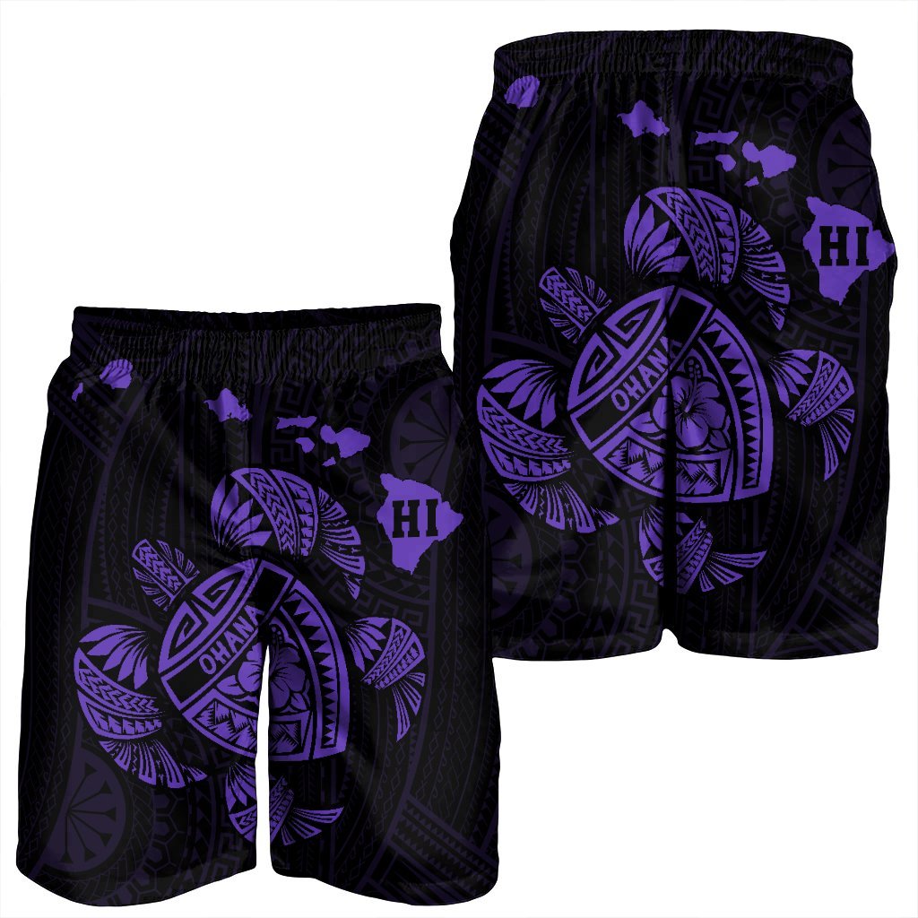 Hawaiian Map Turtle Ohana Hibicus Polynesian Men's Shorts - Purple - AH - Polynesian Pride