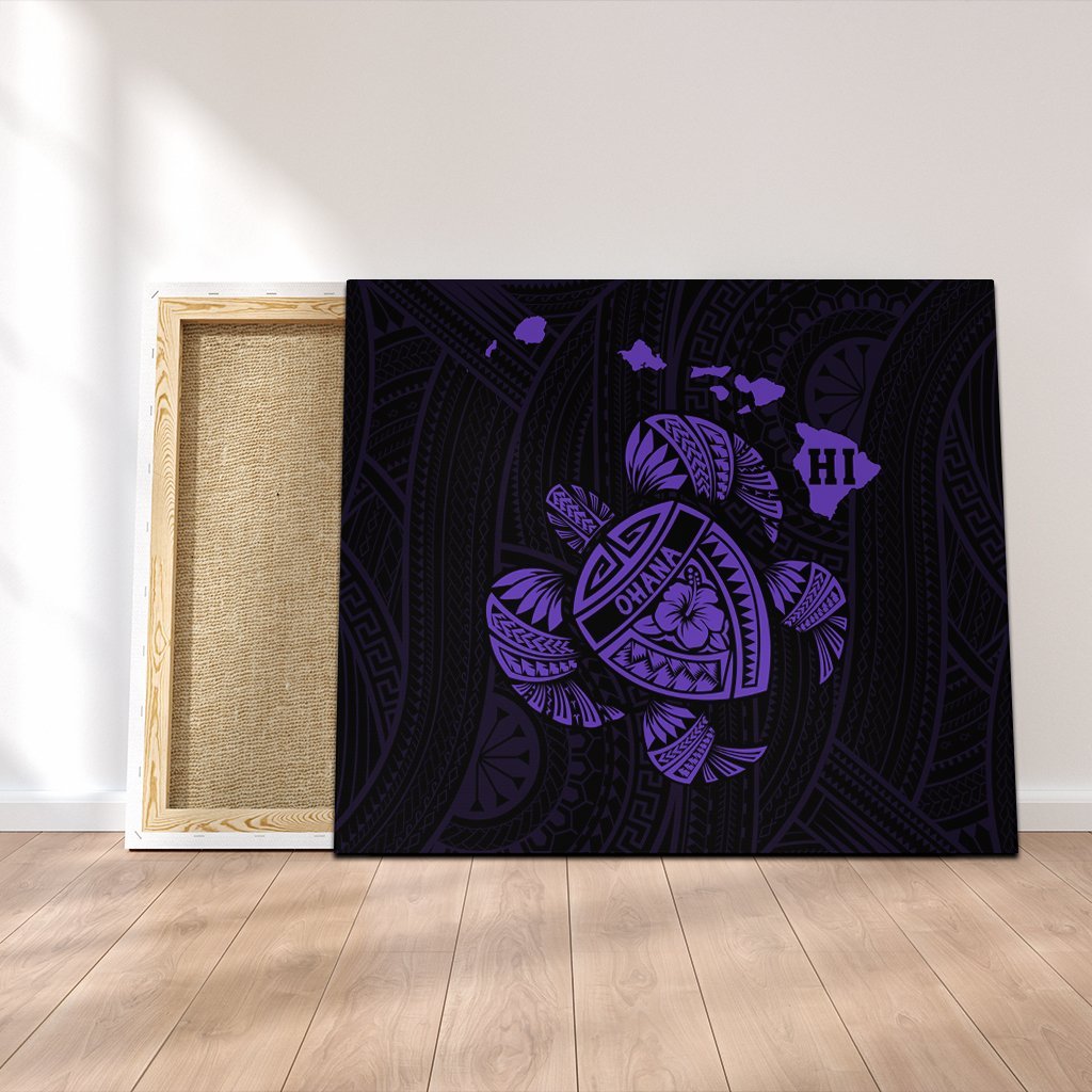 Hawaiian Map Turtle Ohana Hibicus Polynesian Canvas - Purple - AH Canvas Poly-cotton - Polynesian Pride