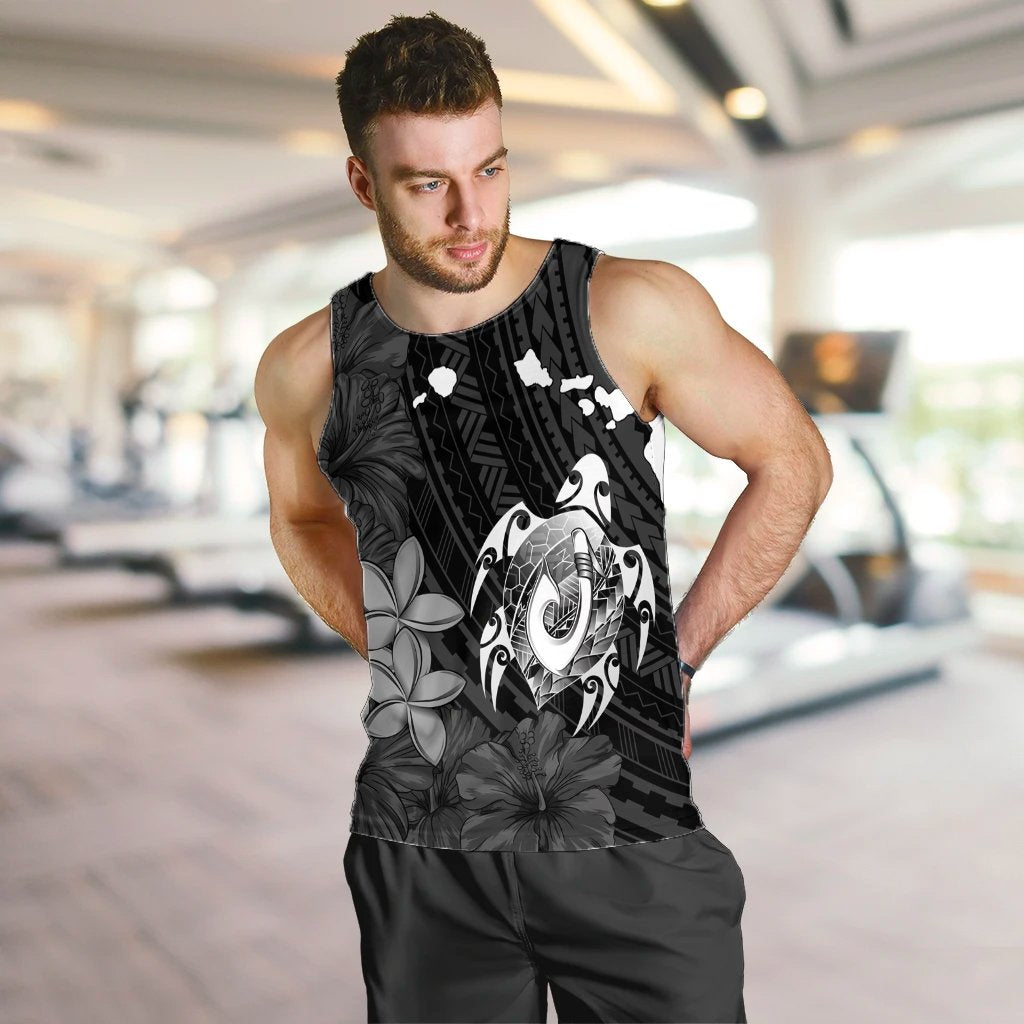 Hawaiian Map Turtle Plumeria Hibiscus Fish Hook Polynesian Tank Top - AH - Polynesian Pride