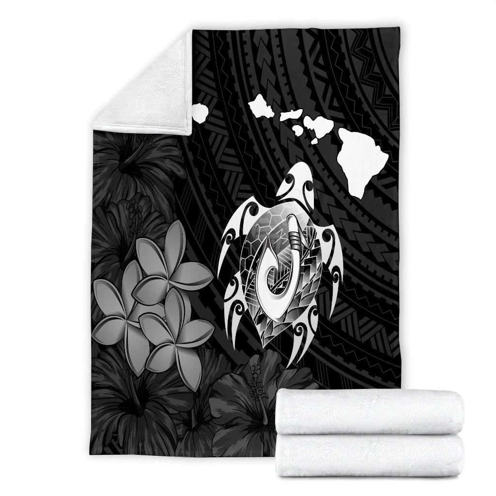 Hawaiian Map Turtle Plumeria Hibiscus Fish Hook Polynesian Premium Blankets - AH - Polynesian Pride