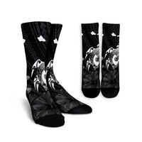 Hawaiian Map Turtle Plumeria Hibiscus Fish Hook Polynesian Crew Socks - AH Crew Socks White - Polynesian Pride