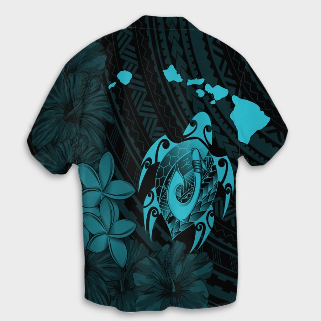 Hawaii Matching Dress and Hawaiian Shirt Hawaii Map Turtle Plumeria Hibiscus Fish Hook Polynesian Blue RLT14 - Polynesian Pride