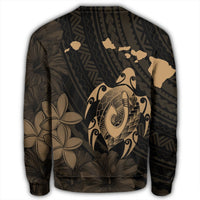 Hawaiian Map Turtle Plumeria Hibiscus Fish Hook Polynesian Sweatshirt Gold - AH - Polynesian Pride
