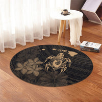 Hawaiian Map Turtle Plumeria Hibiscus Fish Hook Polynesian Round Carpet Gold - AH - Polynesian Pride