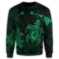 Hawaiian Map Turtle Plumeria Hibiscus Fish Hook Polynesian Sweatshirt Green - AH - Polynesian Pride