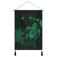 Hawaiian Map Turtle Plumeria Hibiscus Fish Hook Polynesian Hanging Poster Green - AH Hanging Poster Cotton And Linen - Polynesian Pride