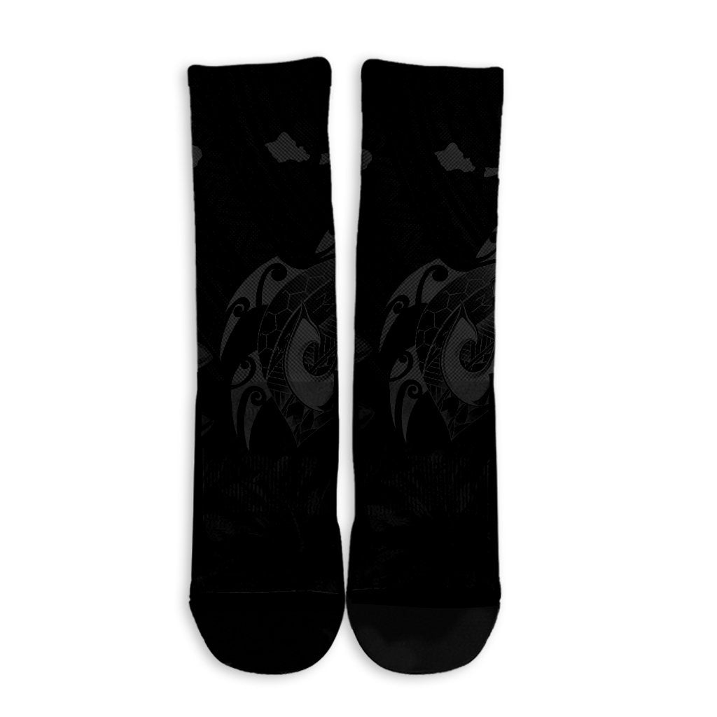 Hawaiian Map Turtle Plumeria Hibiscus Fish Hook Polynesian Crew Socks Grey - AH - Polynesian Pride
