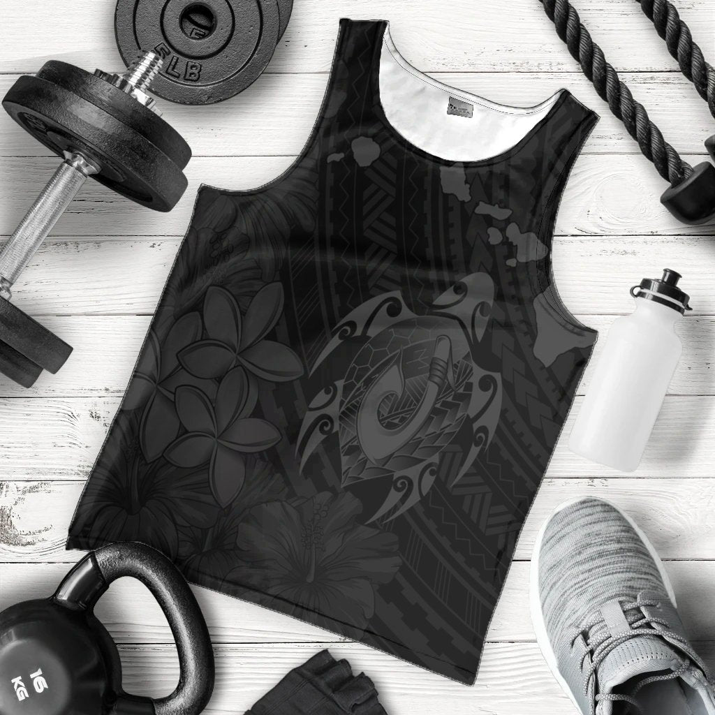 Hawaiian Map Turtle Plumeria Hibiscus Fish Hook Polynesian Tank Top Grey - AH - Polynesian Pride
