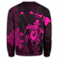 Hawaiian Map Turtle Plumeria Hibiscus Fish Hook Polynesian Sweatshirt Pink - AH - Polynesian Pride