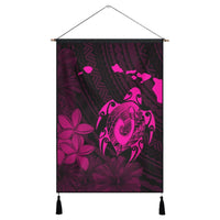 Hawaiian Map Turtle Plumeria Hibiscus Fish Hook Polynesian Hanging Poster Pink - AH Hanging Poster Cotton And Linen - Polynesian Pride