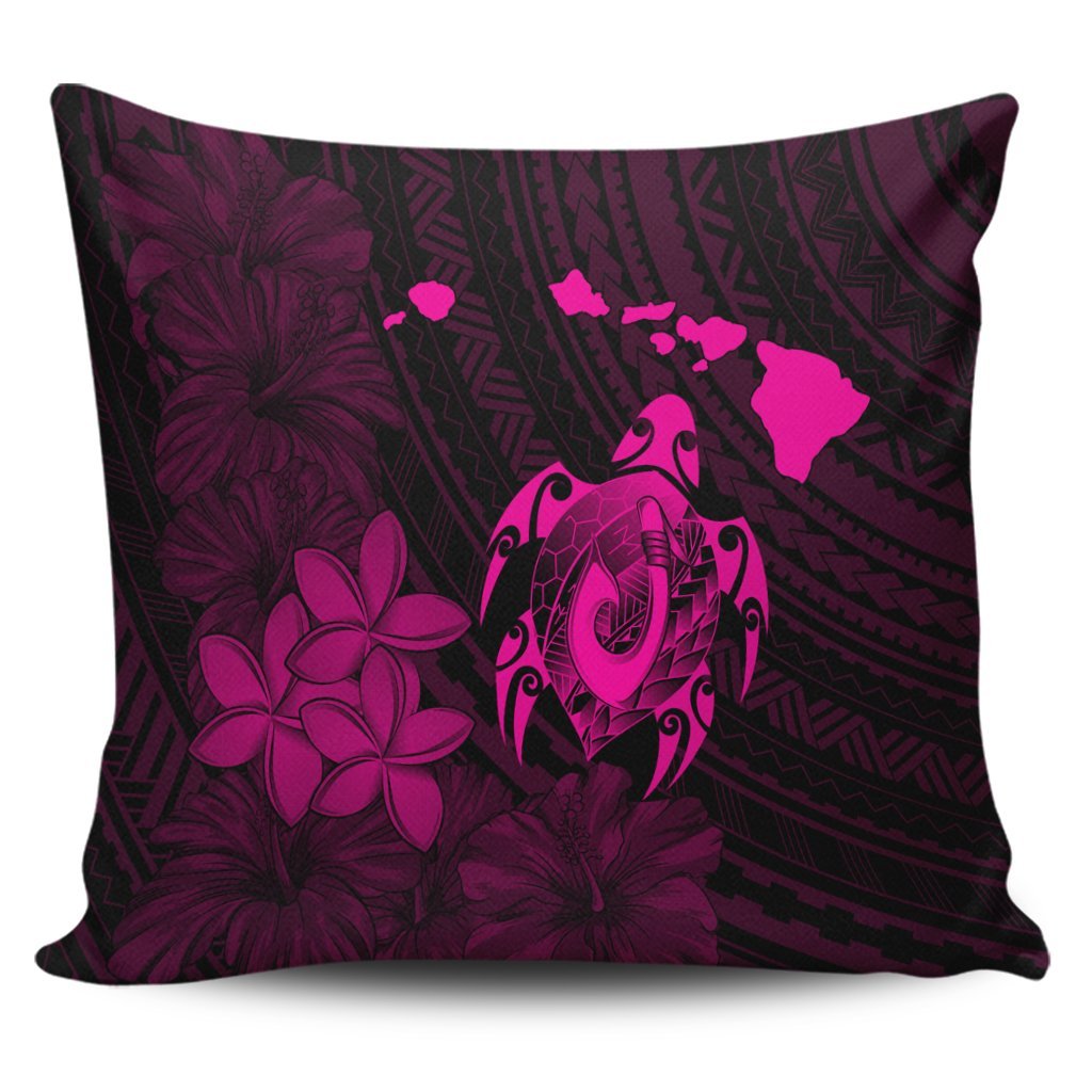 Hawaiian Map Turtle Plumeria Hibiscus Fish Hook Polynesian Pillow Covers Pink - AH Pillow Covers Black - Polynesian Pride