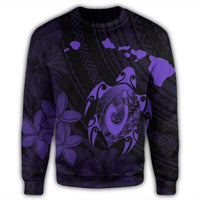 Hawaiian Map Turtle Plumeria Hibiscus Fish Hook Polynesian Sweatshirt Purple - AH - Polynesian Pride