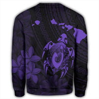 Hawaiian Map Turtle Plumeria Hibiscus Fish Hook Polynesian Sweatshirt Purple - AH - Polynesian Pride