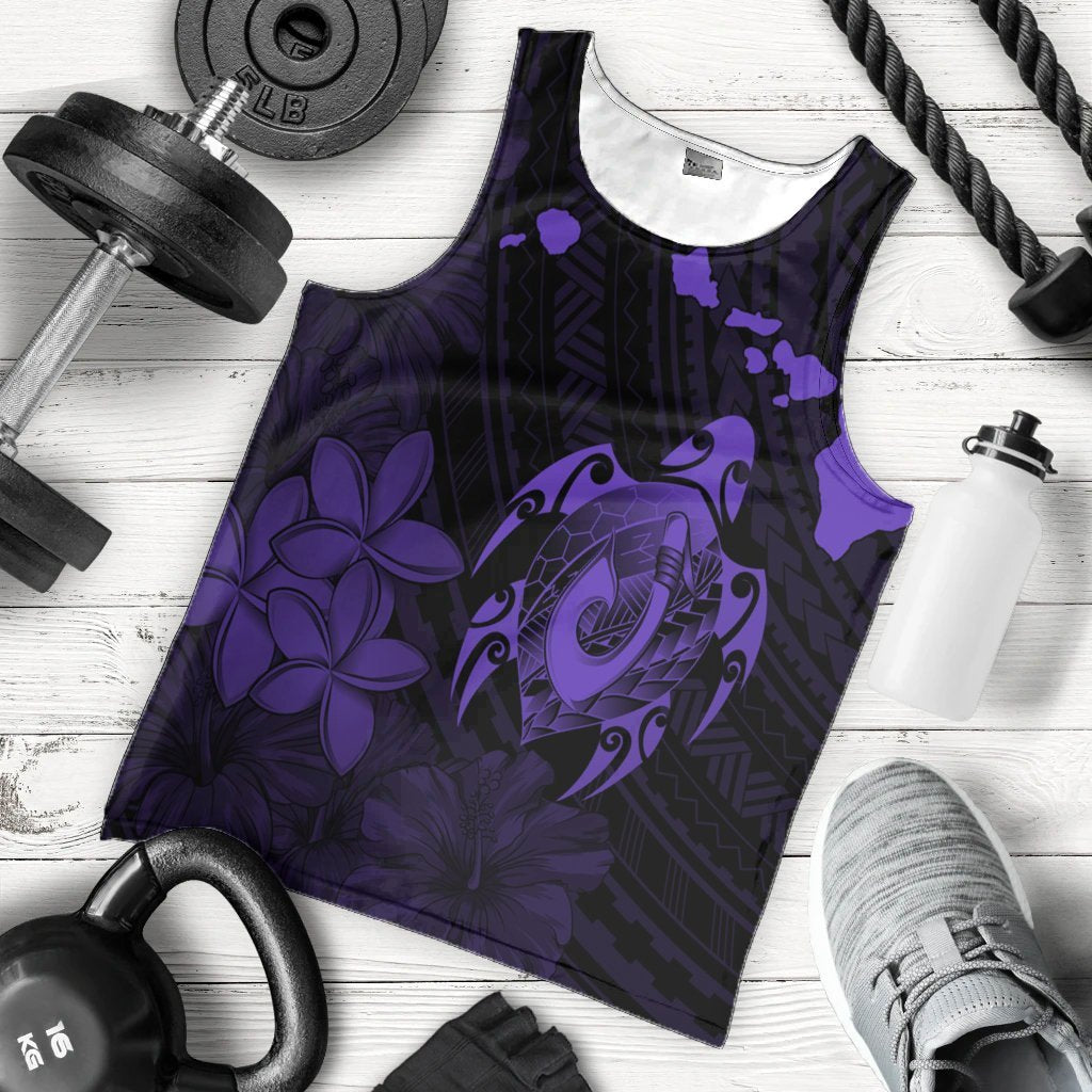 Hawaiian Map Turtle Plumeria Hibiscus Fish Hook Polynesian Tank Top Purple - AH - Polynesian Pride
