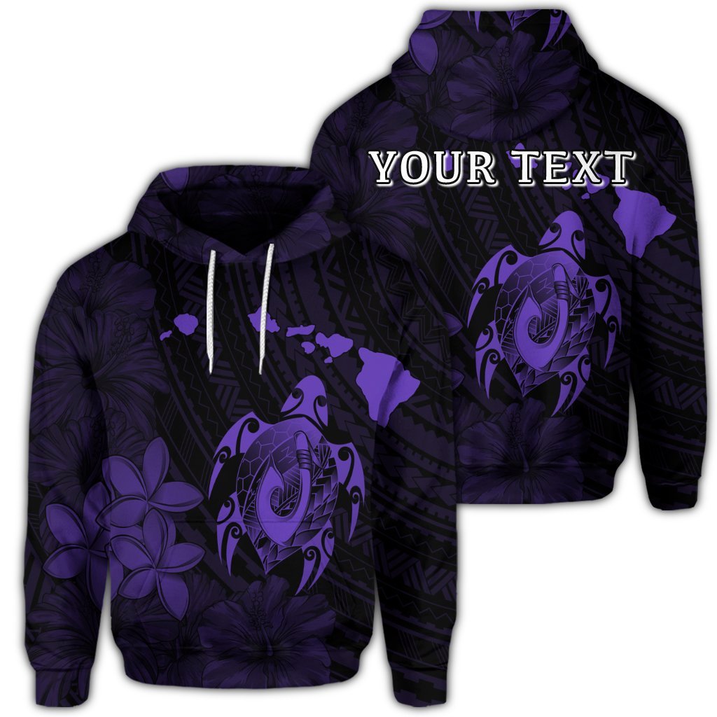 Custom Hawaiian Map Turtle Plumeria Hibiscus Fish Hook Polynesian Hoodie Purple Unisex Art - Polynesian Pride