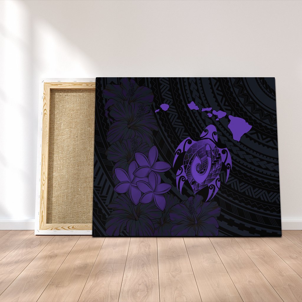 Hawaiian Map Turtle Plumeria Hibiscus Fish Hook Polynesian Canvas Purple - AH Canvas Poly-cotton - Polynesian Pride