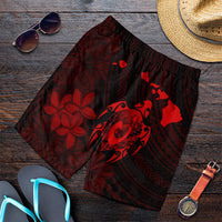 Hawaiian Map Turtle Plumeria Hibiscus Fish Hook Polynesian Men's Shorts Red - AH Art - Polynesian Pride