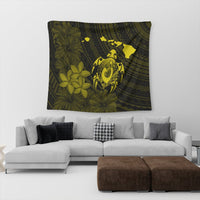 Hawaiian Map Turtle Plumeria Hibiscus Fish Hook Polynesian Tapestry Yellow - AH - Polynesian Pride