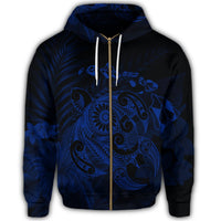 Hawaiian Map Turtle Tattoo Hibiscus Plumeria Polynesian Zip Hoodie Blue - Polynesian Pride