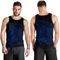 Hawaiian Map Turtle Tattoo Hibiscus Plumeria Polynesian Tank Top - Blue - AH - Polynesian Pride