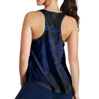 Hawaiian Map Turtle Tattoo Hibiscus Plumeria Polynesian Racerback Tank - Blue - AH - Polynesian Pride