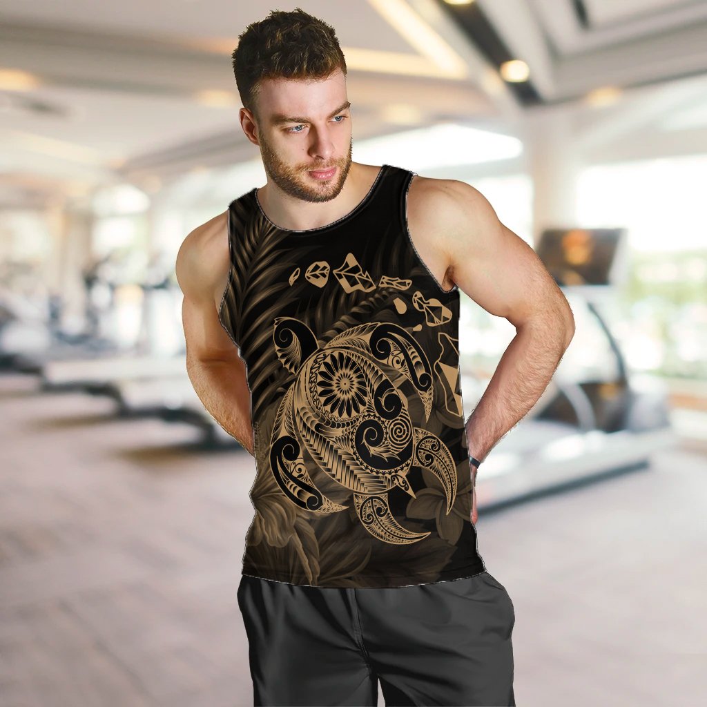 Hawaiian Map Turtle Tattoo Hibiscus Plumeria Polynesian Tank Top - Gold - AH - Polynesian Pride