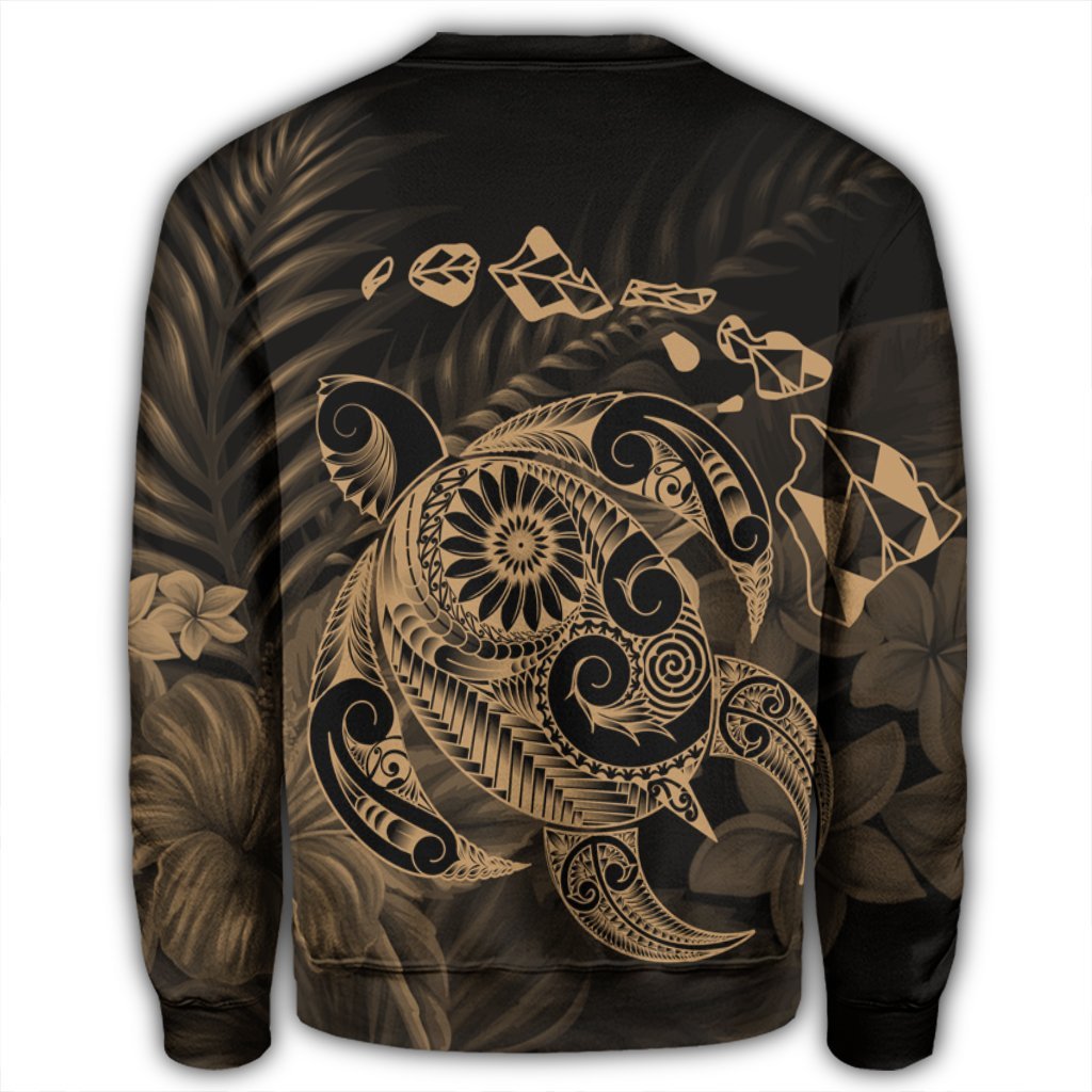 Hawaiian Map Turtle Tattoo Hibiscus Plumeria Polynesian Sweatshirt - Gold - AH - Polynesian Pride